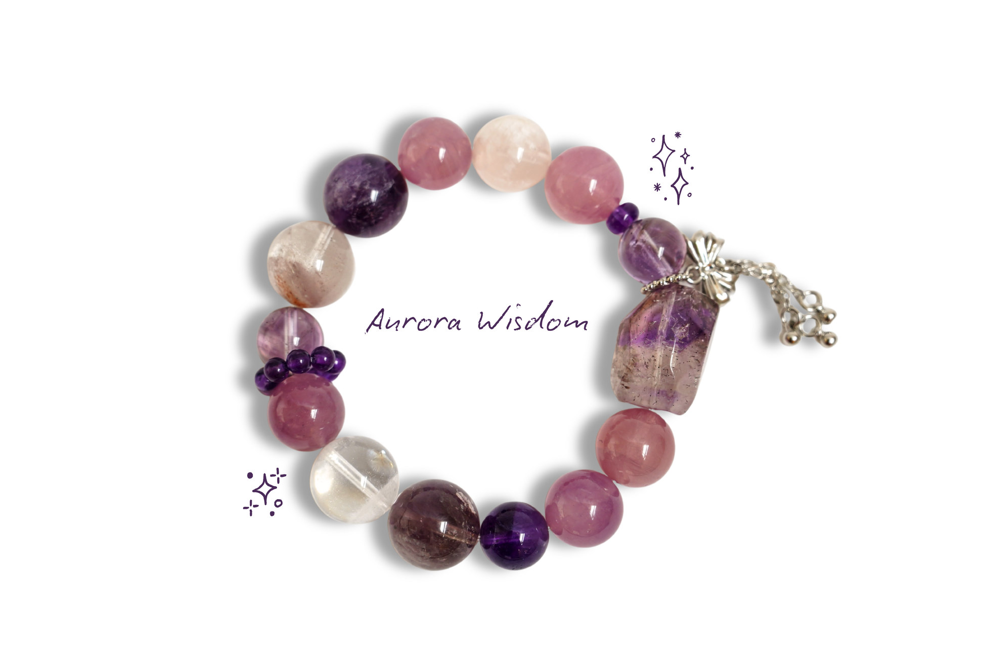 Amethyst and Rose Quartz Crystal Bracelet - 'Aurora Wisdom'