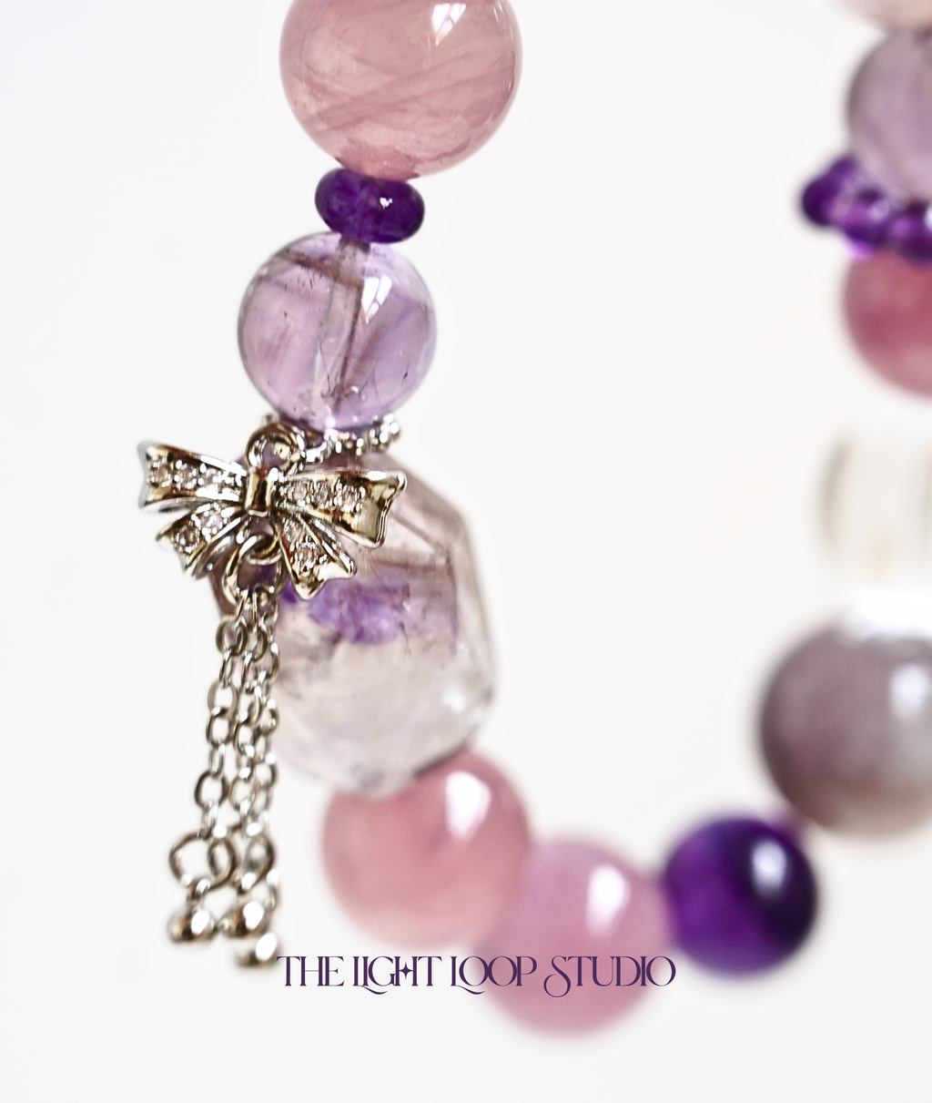 Amethyst and Rose Quartz Crystal Bracelet - 'Aurora Wisdom'