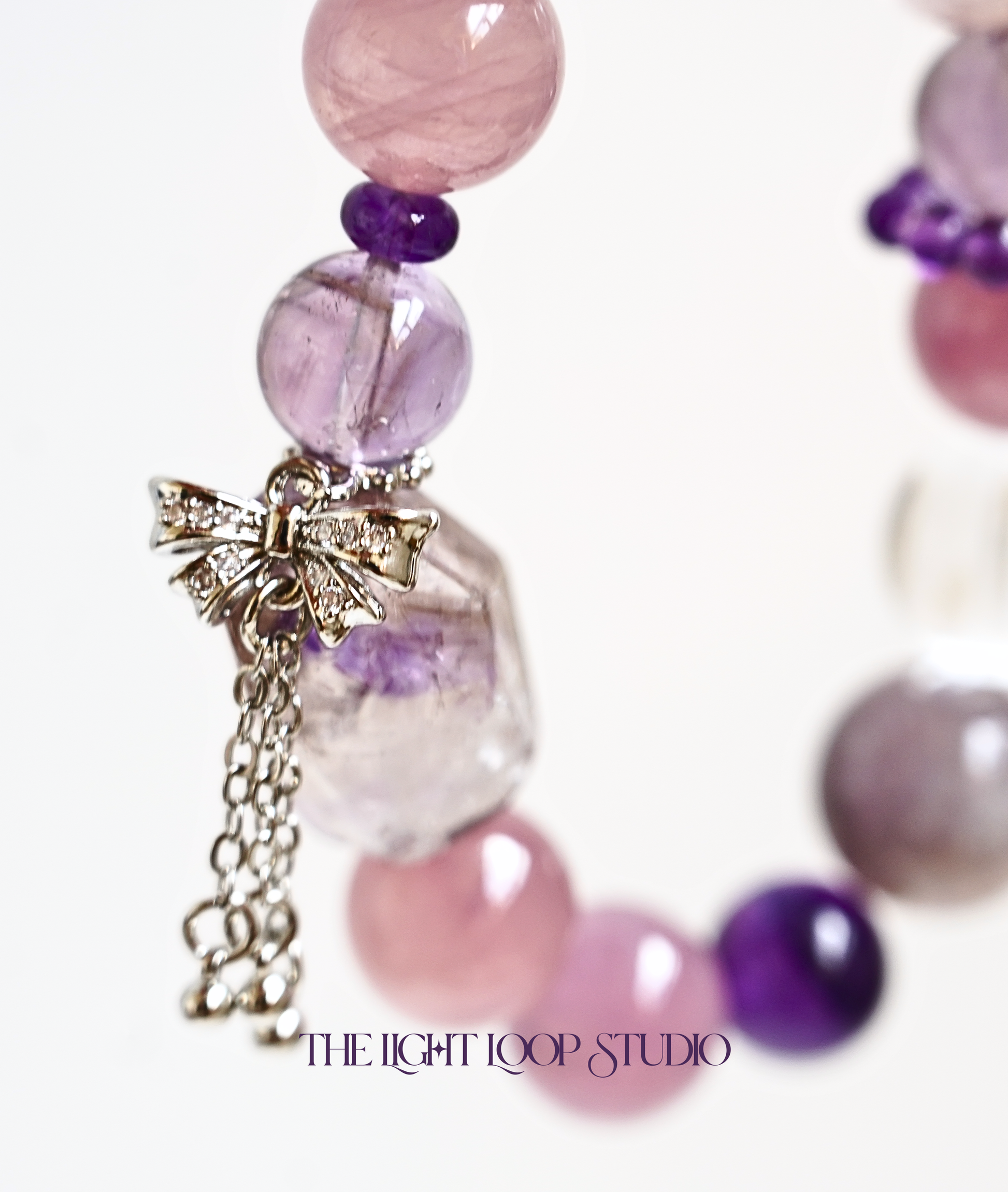 Amethyst and Rose Quartz Crystal Bracelet - 'Aurora Wisdom'