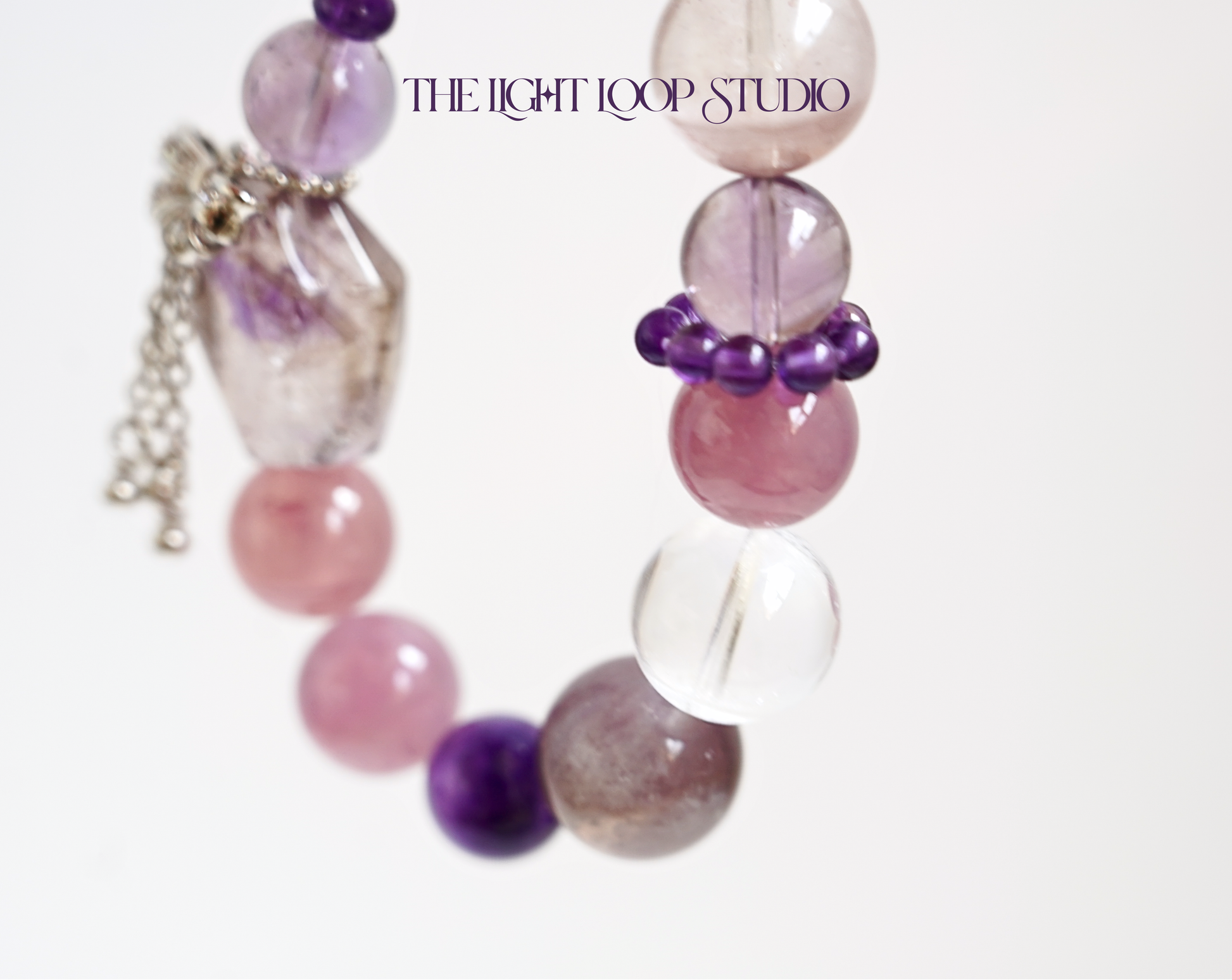 Amethyst and Rose Quartz Crystal Bracelet - 'Aurora Wisdom'