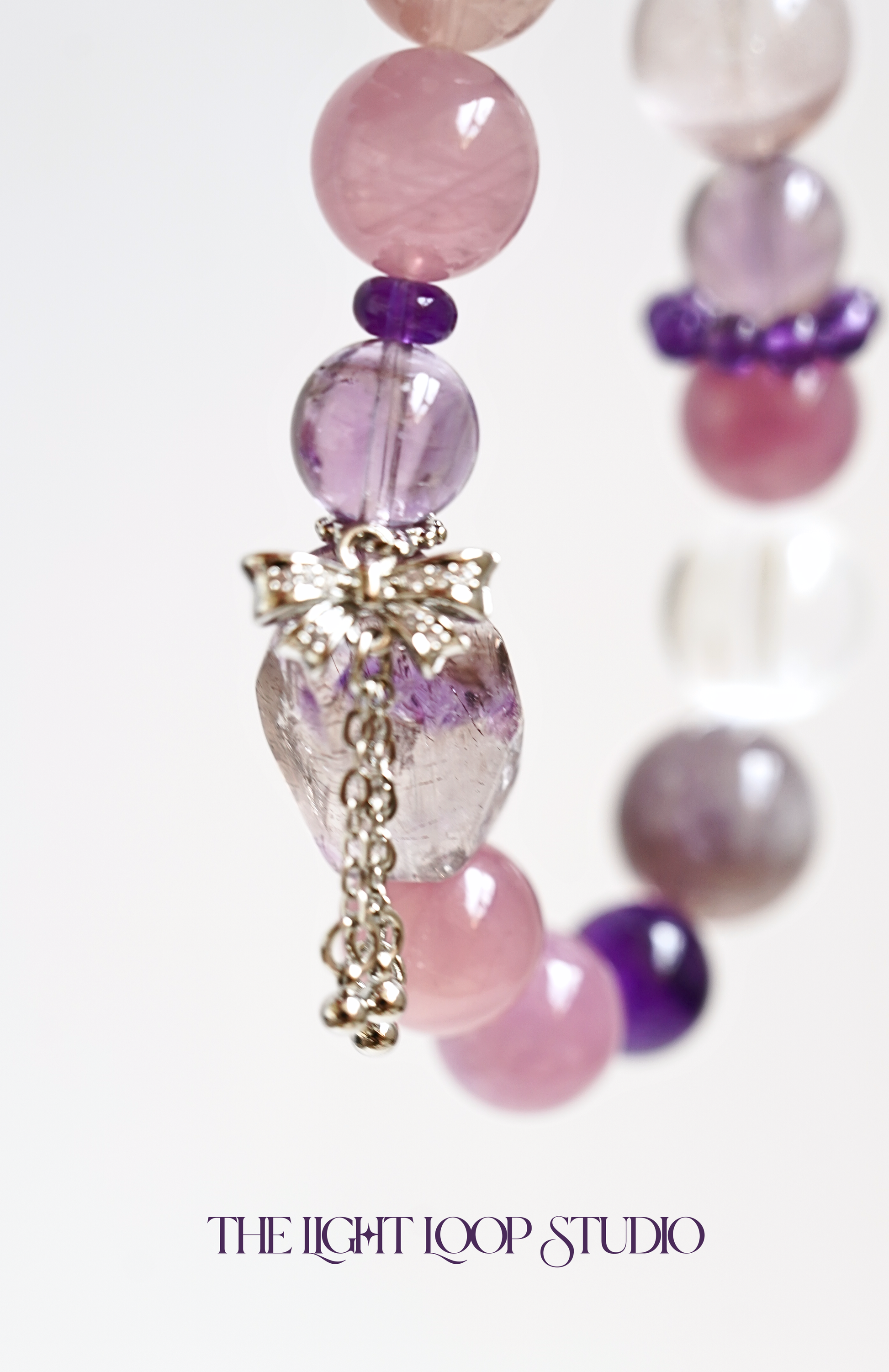 Amethyst and Rose Quartz Crystal Bracelet - 'Aurora Wisdom'