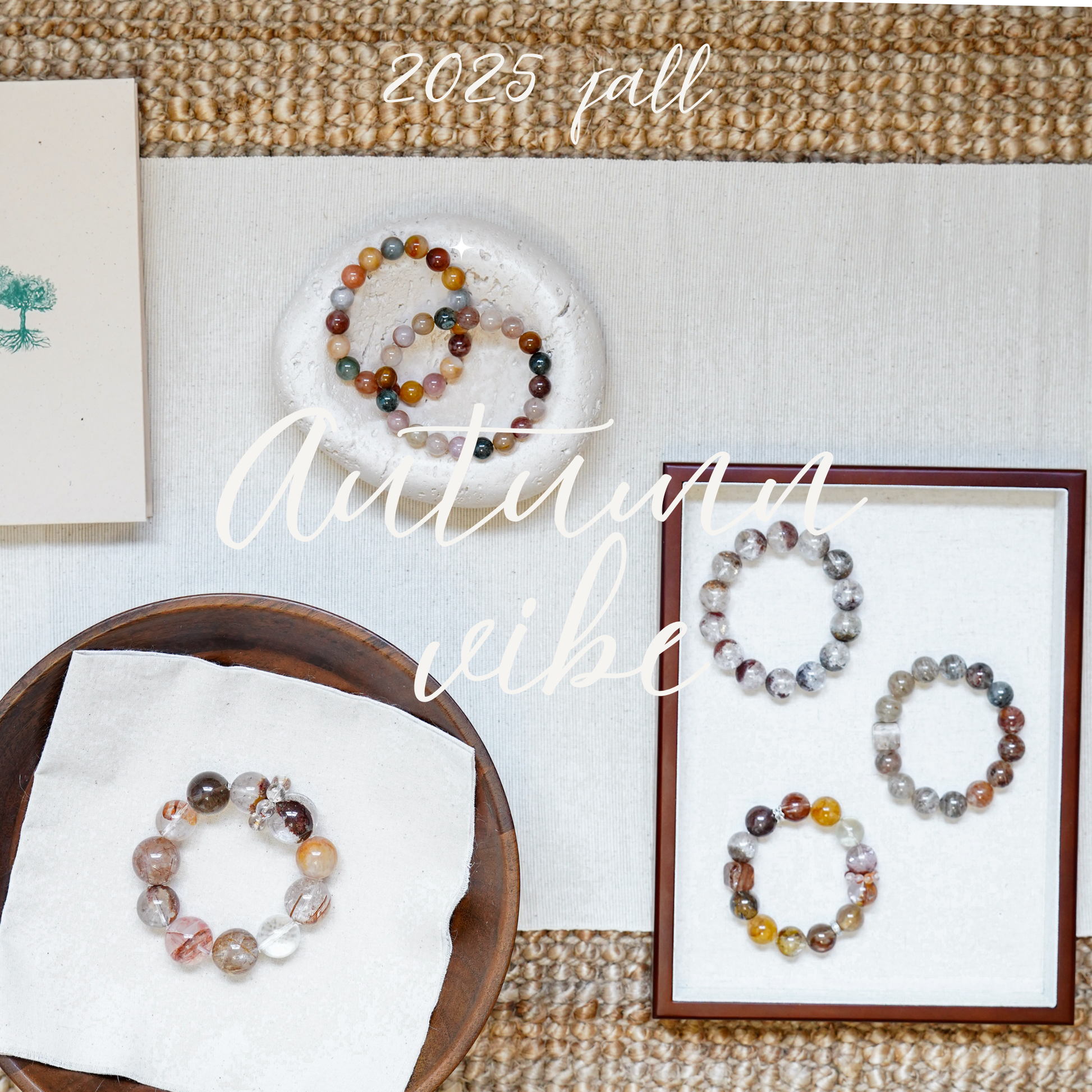 Autumn Vibe Collection Crystal Bracelets | Rutile Quartz • Hematoid Quartz • Garden Quartz • Mud Skeletal Quartz